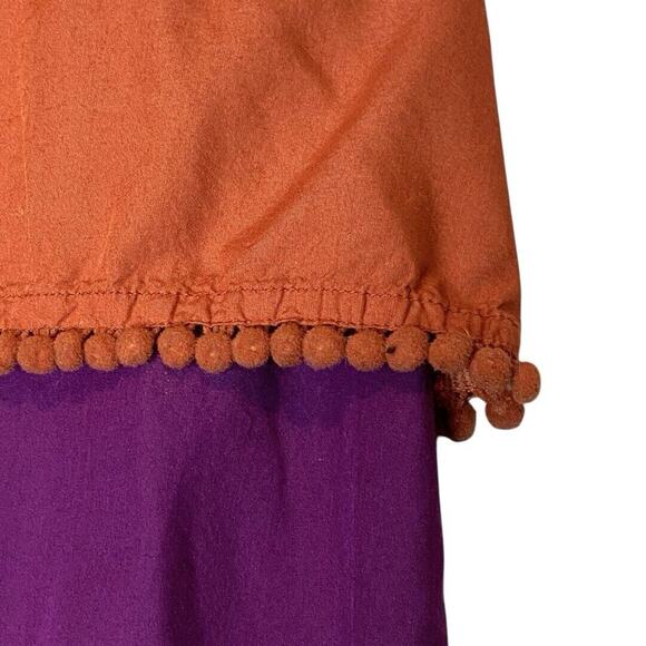 Coline Embroidered Babydoll Sundress Womens L Purple Pompom Fringe Boho Playful - Picture 3 of 10